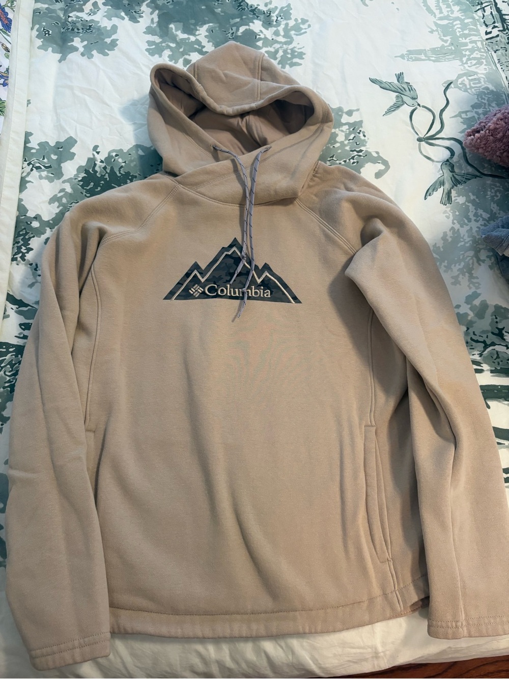 Columbia Beige Hoodie with Mountain Logo XS